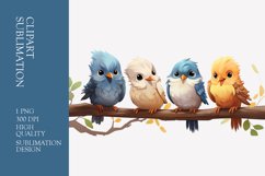 Funny Birds Sitting On Branch Watercolor Clipart Sublimation Product Image 1