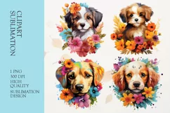 Watercolor floral puppy clipart png Product Image 1