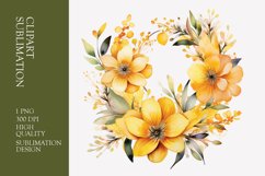 Yellow floral wreath watercolor clipart sublimation Product Image 1