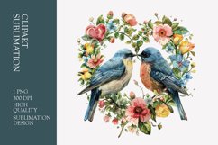 Two birds in love with flower frame watercolor clipart Product Image 1