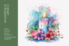 Floral candle watercolor clipart sublimation Product Image 1