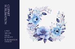 Blue floral wreath watercolor clipart sublimation Product Image 1