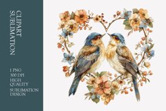 Two birds in love with flower frame watercolor clipart Product Image 1