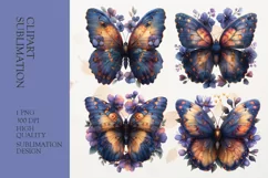 Watercolor floral butterfly clipart png Product Image 1