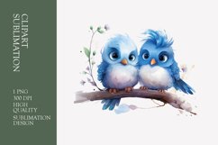 Two Cute Bird Watercolor Clipart Sublimation Product Image 1