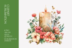 Floral candle watercolor clipart sublimation Product Image 1