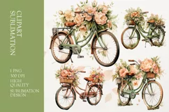 Bicycle with floral basket watercolor clipart png Product Image 1