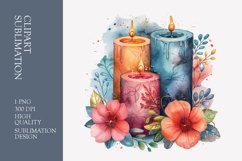 Floral candle watercolor clipart sublimation Product Image 1