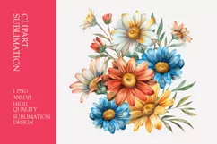 Daisy flower bouquet watercolor clipart sublimation Product Image 1