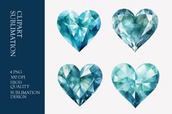 Blue Crystal Watercolor Heart Clipart Product Image 1