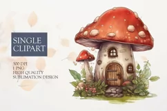 Watercolor Cute Mushroom House clipart PNG Product Image 1