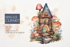 Watercolor Flower fairy house Clipart PNG Product Image 1