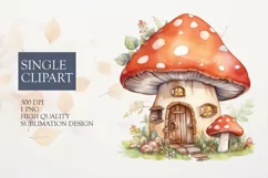 Watercolor Cute Mushroom House clipart PNG Product Image 1