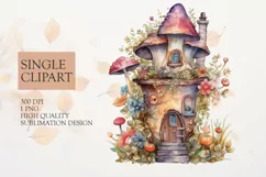 Watercolor Flower fairy house Clipart PNG Product Image 1