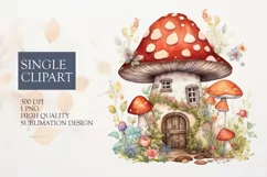 Watercolor Cute Mushroom House clipart PNG Product Image 1