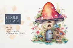 Watercolor Flower fairy house Clipart PNG Product Image 1