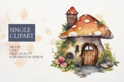 Watercolor Flower fairy house Clipart PNG Product Image 1