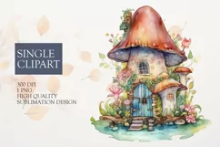 Watercolor Flower fairy house Clipart PNG Product Image 1