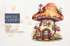 Watercolor Cute Mushroom House clipart PNG Product Image 1
