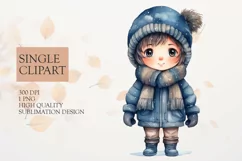 Cute girl with winter coat clipart png Product Image 1
