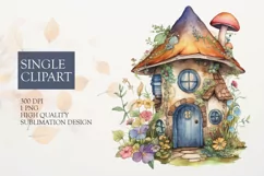 Watercolor Flower fairy house Clipart PNG Product Image 1