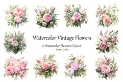 Watercolor Vintage Flowers Clipart Product Image 1