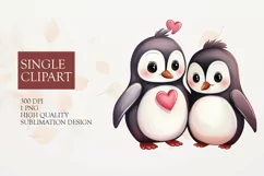 Cute Couple penguin Clipart, penguin in love PNG Product Image 1