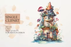 Watercolor Flower fairy house Clipart PNG Product Image 1