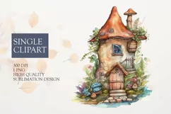 Watercolor Flower fairy house Clipart PNG Product Image 1