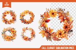 Autumn floral frame watercolor clipart sublimation Product Image 1