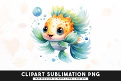 Watercolor Cute Pufferfish Clipart PNG Product Image 1
