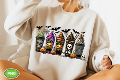 Skeleton Coffee Cups Sweatshirt PNG, Coffee Lover Sweatshirt Product Image 2