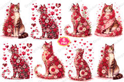 Floral Valentine Cat PNG, Watercolor Floral Valentine Cat Product Image 1