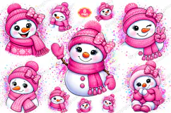 Pink Snowman PNG, Splatter Snowman PNG, Christmas PNG Product Image 1