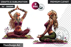 Zen Women doing yoga Clipart PNG, meditation Sublimation Product Image 1
