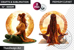 Meditating Boho Woman Clipart for Sublimation , Yoga clipar Product Image 1
