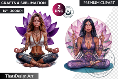 Meditating Boho Woman Clipart for Sublimation , Yoga clipar Product Image 1