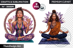 Meditating Boho Woman Clipart for Sublimation , Yoga clipar Product Image 1