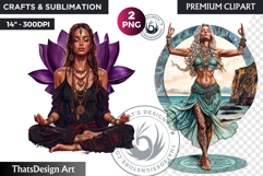 Meditating Boho Woman Clipart for Sublimation , Yoga clipar Product Image 1