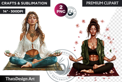 Meditating Boho Woman Clipart for Sublimation , Yoga clipar Product Image 1