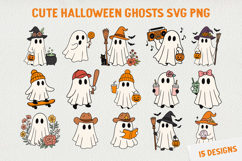 Cute Cartoon Ghost Clipart BUNDLE|Halloween PNG SVG Product Image 1