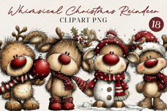 Cute Whimsical Christmas Reindeer Clipart Holiday PNG BUNDLE Product Image 1