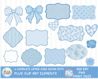 Lace Floral Alphabet PNG bundle, Preppy Blue Toile letters Product Image 6