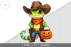 Halloween kawaii lizard cowboy PNG graphic Product Image 1