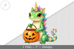 Halloween kawaii lizard unicorn PNG graphic Product Image 1