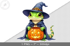Halloween kawaii lizard wizard PNG graphic Product Image 1
