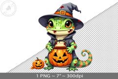 Halloween kawaii lizard zombie PNG graphic Product Image 1