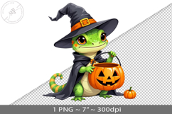 Halloween kawaii lizard witch PNG graphic Product Image 1