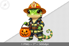 Halloween kawaii lizard fireman PNG graphic Product Image 1