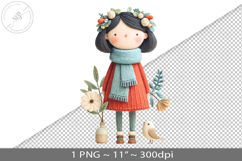 Felted folk art child character PNG graphic Product Image 1